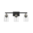 thumbnail image 1 of Rockhampton 3-Light Vanity Light, Matte Black, Matte Brass Accent Sockets, Seeded Glass Shades, 1 of 9