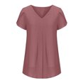 thumbnail image 4 of Timegard Hauts pour Femmes Été Chiffon Col en V Manches Courtes Pétale Blouse Plissée Fluide Tunique Décontractée Hauts, 4 of 6