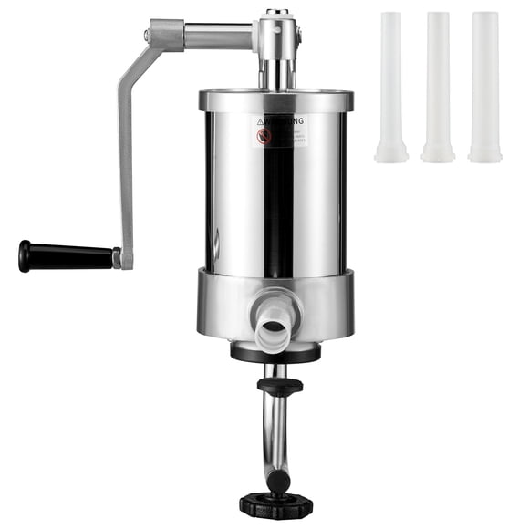 KFFKFF Sausage Filler, 2.5LBS/1.5L Volume, 304 Grade Stainless Steel Vertical Sausage Maker, Sausage Injector with Trio of Filling Tubes, Stable Base and Hand Operated Crank for Domestic or Business