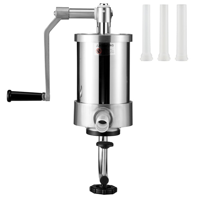 KFFKFF Sausage Filler, 2.5LBS/1.5L Volume, 304 Grade Stainless Steel Vertical Sausage Maker, Sausage Injector with Trio of Filling Tubes, Stable Base and Hand Operated Crank for Domestic or Business