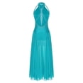 thumbnail image 2 of YiZYiF Robe de Performance de Danse Lyrique Longue pour Femmes, Dos Croisé Fendu, Danse de Salon Moderne, Bleu Vert, P, 2 of 7