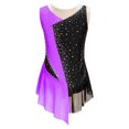 thumbnail image 1 of MSemis Kids Girls Shiny Diamond Color Block Mesh Splice Gymnastics Leotard Skating Jumpsuit Dance Purple 12, 1 of 7