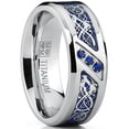 thumbnail image 1 of Men's Titanium Wedding Ring Band with Dragon Design Over Blue Carbon Fiber Inlay and Blue Cubic Zirconia, 1 of 6