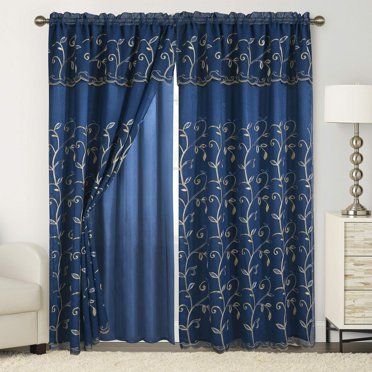 Elegant Comfort Luxury Curtain/Window Panel Set with Attached Valance and Backing 54" X 84 inch (Set of 2), Navy