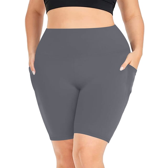 Timegard Plus Size Shorts for Women High Waisted Quick Dry Bottom Workout Gym Yoga Shorts with Pockets