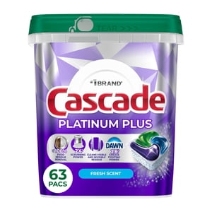 Cascade Platinum Plus Laveurs de vaisselle, Détergents de lave-vaisselle, Savon détergent, frais 63CT