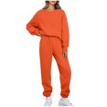 thumbnail image 1 of Pisexur Ensemble Pantalon 2 Pcs Mode Décontractée Ensemble de Survêtement Uni pour Femmes Chandails à Manches Longues à Col Rond Hauts à Enfiler Pantalons Longs Élastiques Survêtements Ensembles de Détente P-3TG, 1 of 7