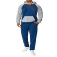 thumbnail image 2 of Men‘s Fitness Sports Pants Set Contrast Color Patchwork Drawstring Hooded Large Pocket Sweater + High Stretch Pants, 2 of 9