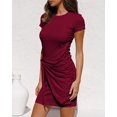thumbnail image 3 of Robe T-Shirt d'Été pour Femme Décontractée à Manches Courtes 2021 Col Ras du Cou Moulante Froncée à Nouer à la Taille Mini Robes, 3 of 5