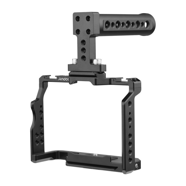 Andoer Andoer Camera Video Cage + Handle Kit Aluminum Alloy with Dual Cold Shoe Mounts Numerous 1/4 Inch Threads Replacement for Sony A7IV/ A7III/ A7II/ A7R III/ A7R II/ A7S II