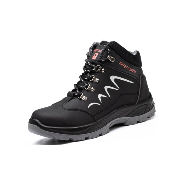 Woobling Mens Slip Resistant Safety Boot Working Steel Toe Work Shoes Comfort Industrial Boots Black 8
