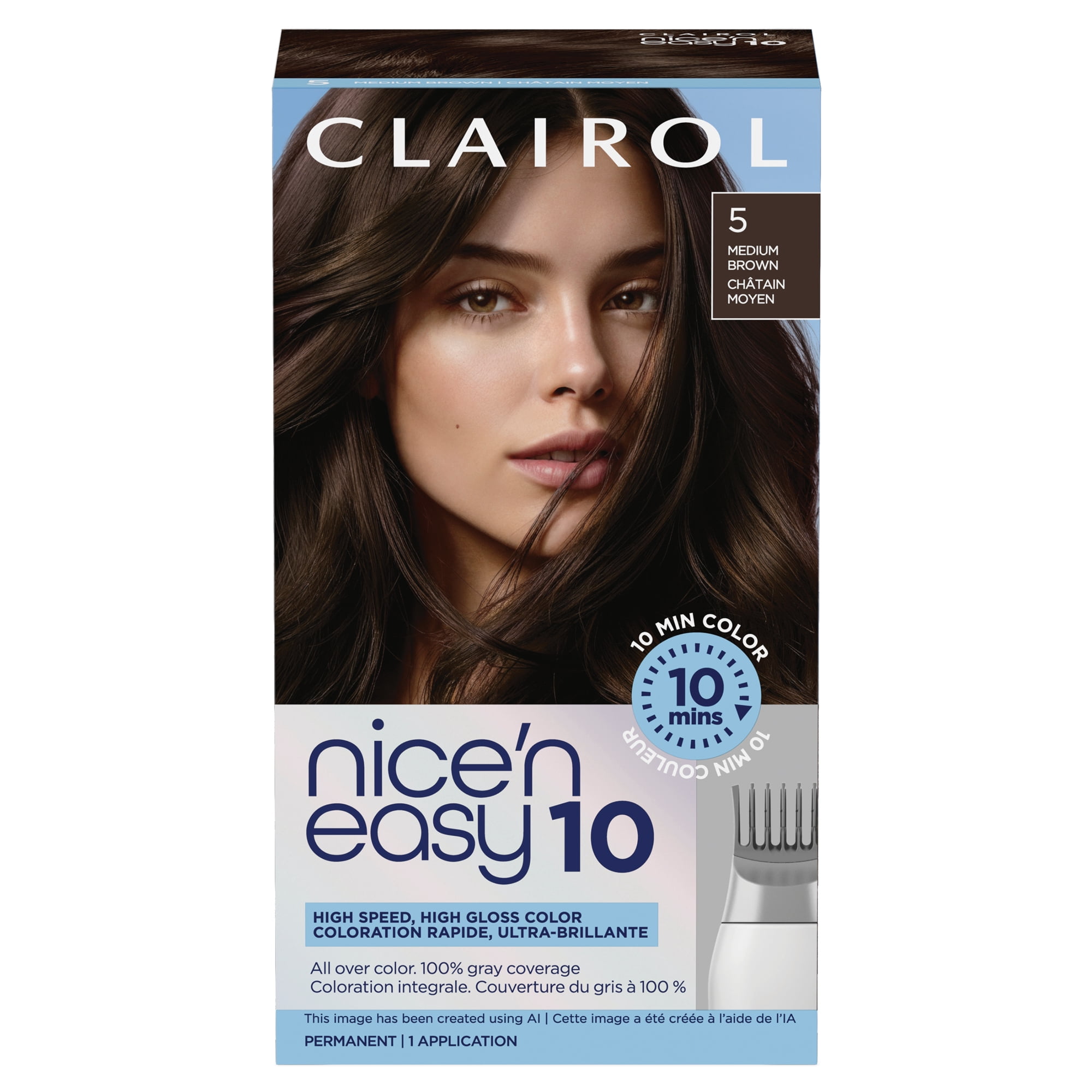 Clairol Nice’n Easy 10 – Coloration permanente pour cheveux, couvre les cheveux gris à 100 % en seulement 10 minutes