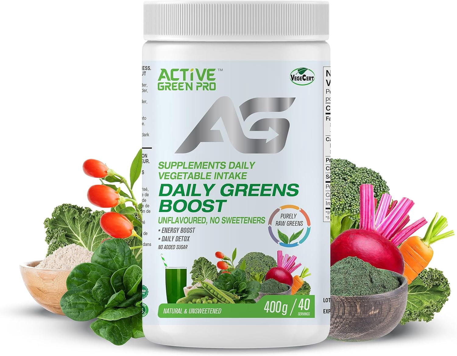 Active Green Pro® - Daily Greens Boost - Unflavoured - Energy Boost - Daily Detox - 400 g