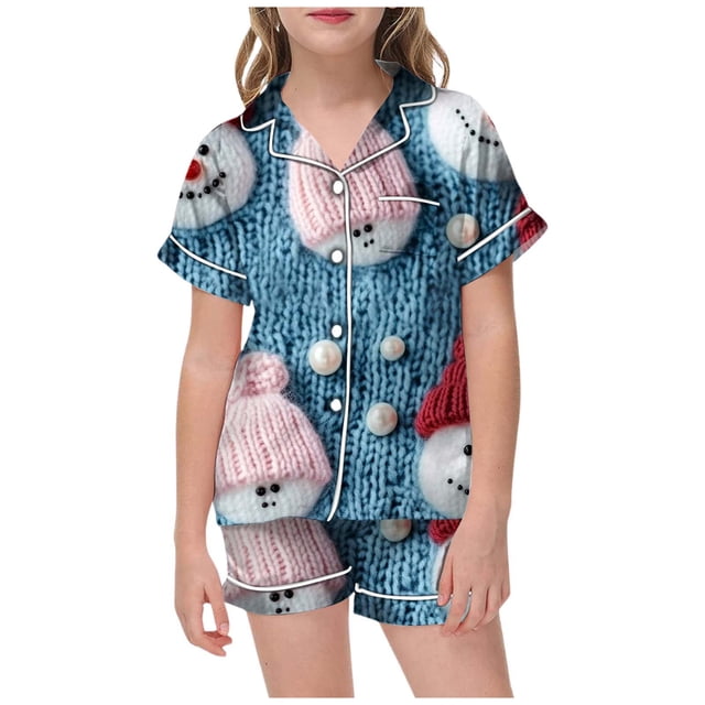 WEAIXIMIUNG Pajamas For Children Shirt And Pant Matching Set Sleepwear Set With Pockets For Christmas 6-7 Years