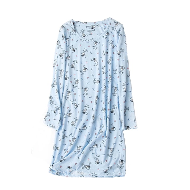 Pyjama pour Femme en Coton, Chemise de Nuit, Tenue de Sommeil à Manches Longues, Chemise Décontractée à Imprimé, Robe de Nuit, Pyjama pour Femmes