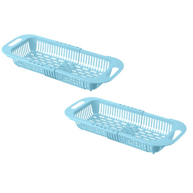 Oleegame 2PC Shower Soap Dish With Hook Household Retractable Vegetable Sink Drain Basket Kitchen Sink Drain Rack Blue
