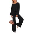 thumbnail image 2 of ORUYROP Ensemble de Pull 2 Pcs pour Femmes Haut Court à Manches Longues et Pantalon Large, 2 of 7