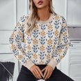 thumbnail image 2 of Penkiiy Chandail à Manches Longues à Col Rond pour Femme 2024 Automne Imprimé Mignon Ample Tricoté Chandail Hauts L Beige, 2 of 6