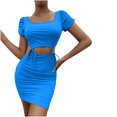 thumbnail image 2 of Gspmoly Robes d'Été pour Femmes, Mode Femmes Été Manches Courtes Aguichant Fête Bandage Robe de Couleur Unie Robes de Cocktail Liquidation, 2 of 8