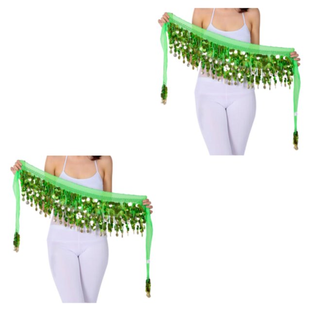Transemion Wide Application Belly Dance Sequined Waist Versatile And Stylish Waist dark green 2Set