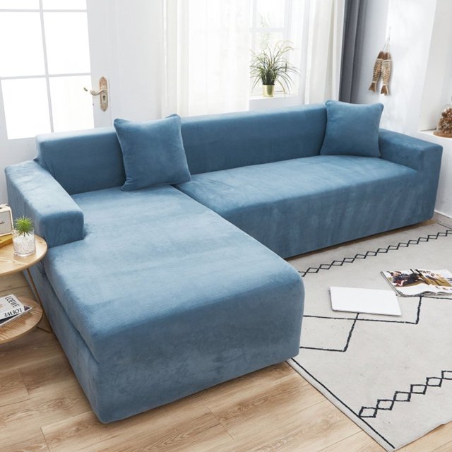 2024 Plush Sectional Couch Cover Stretch L Shape Sofa Covers For Sectional Sofa Set L Shape Couch Protector Chaise Lounge Covers For Dogs Kids-Gray-1 Seater