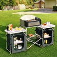 thumbnail image 3 of Patiojoy Portable Camping Kitchen Table Aluminum Fold-Up Camping Kitchen with Windscreen for BBQ, Picnic, Party  Gray, 3 of 10