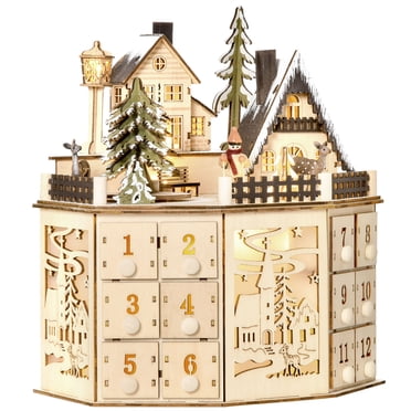 HOMCOM Calendrier de l'Avent de Noël avec Tiroirs à Compte à Rebours pour Enfants et Adultes
