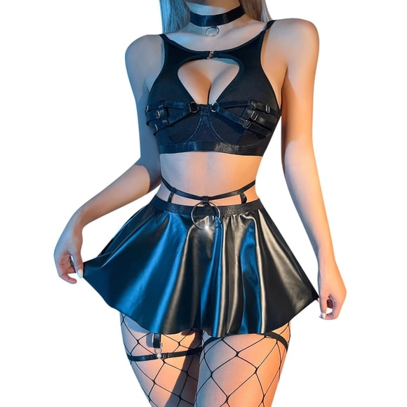 aDJFDGT See Through Lingerie Dress for Women Women's Funny Lingerie Lace Sexy Black Bra Underwear Set Solid Leather Sexy Apron Underwear Bodysuit