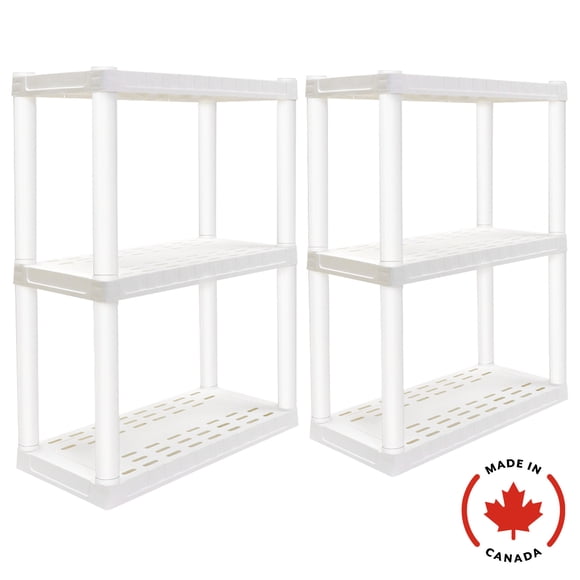 Hyper Tough Plastic Storage Shelf 3-Tier 39"H x 14"D x 30"W 2-Pack White-300 lb Total Capacity