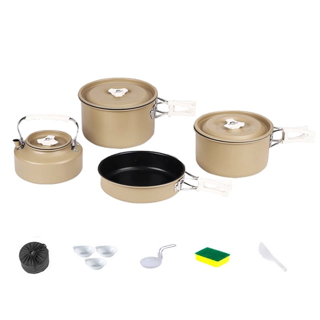 Camping Hiking Cookware Set Outdoor Portable Picnic Cookware Kit Aluminum Alloy Pot Frying Pan Kettle Set Travel Cooking Accessories