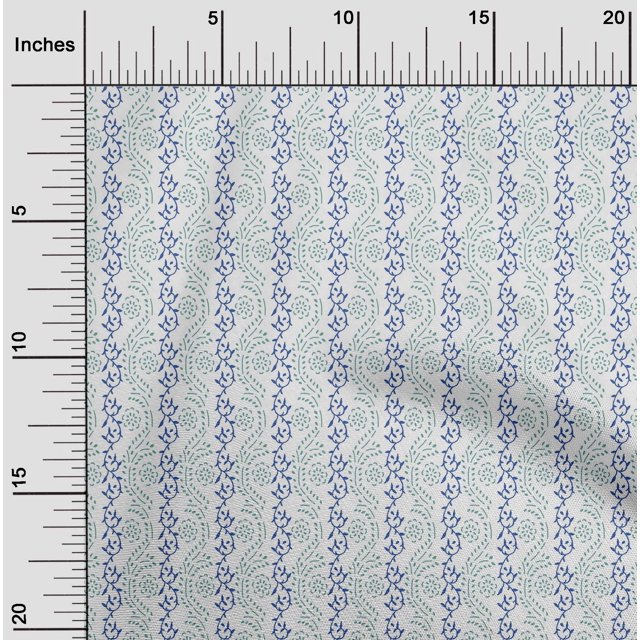 oneOone Silk Tabby Fabric Leaves & Floral Block Print Fabric BTY 42 Inch Wide