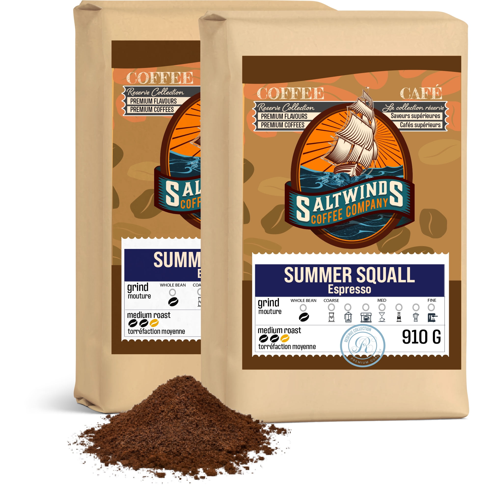 Summer Squall Espresso (2 × 910 g Fine Ground) | Ocean Air Infused | Smooth, Bold & Balanced Espresso Roast | Canadian Maritime Roasted