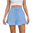 thumbnail image 1 of AherBiu Shorts for Women Trendy Elastic Waist Drawstring Ruffle Wide Leg Summer Casual Solid Color Loose Comfy Shorts, 1 of 5