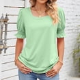 thumbnail image 2 of Penkiiy Hauts pour Femmes Été Décontracté Manches à Volants Col Carré T-Shirts L Vert Menthe, 2 of 8
