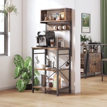 Bestier 5 Tier Kitchen Baker's Rack, 60.5" Microwave Stand with Hooks, Rustic Brown