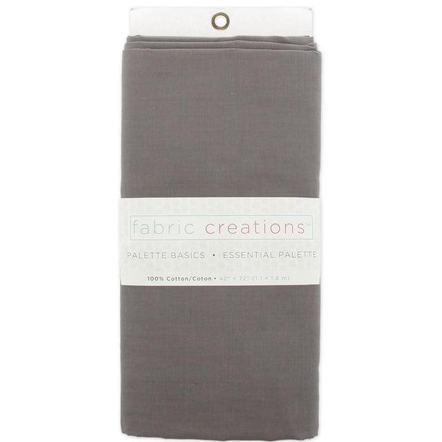 Fabric Creations 100% Cotton Solid Pre-Cut Fabric in grey, folded with a white label showing brand name and size 42 by 72 inches (1.1 by 1.8 meters), ideal for quilting, sewing, and crafting projects, also suitable for fabric backing or patchwork.