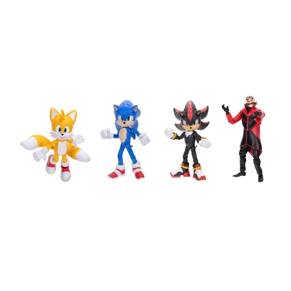 Sonic 3 Movie 5-InchAction Figure 4-Pack, Articulated Figures from Jakks Pacific's Wave 1 Include Sonic, Shadow, Tails, and New Character!