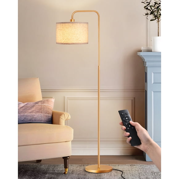 EDISHINE Modern Arc Gold Floor Lamps for Living Room with Remote, 5CCT, Dimmable, Metal Pole Lamps with Shade for Bedroom, Office, Read Lighting, Bulb Included