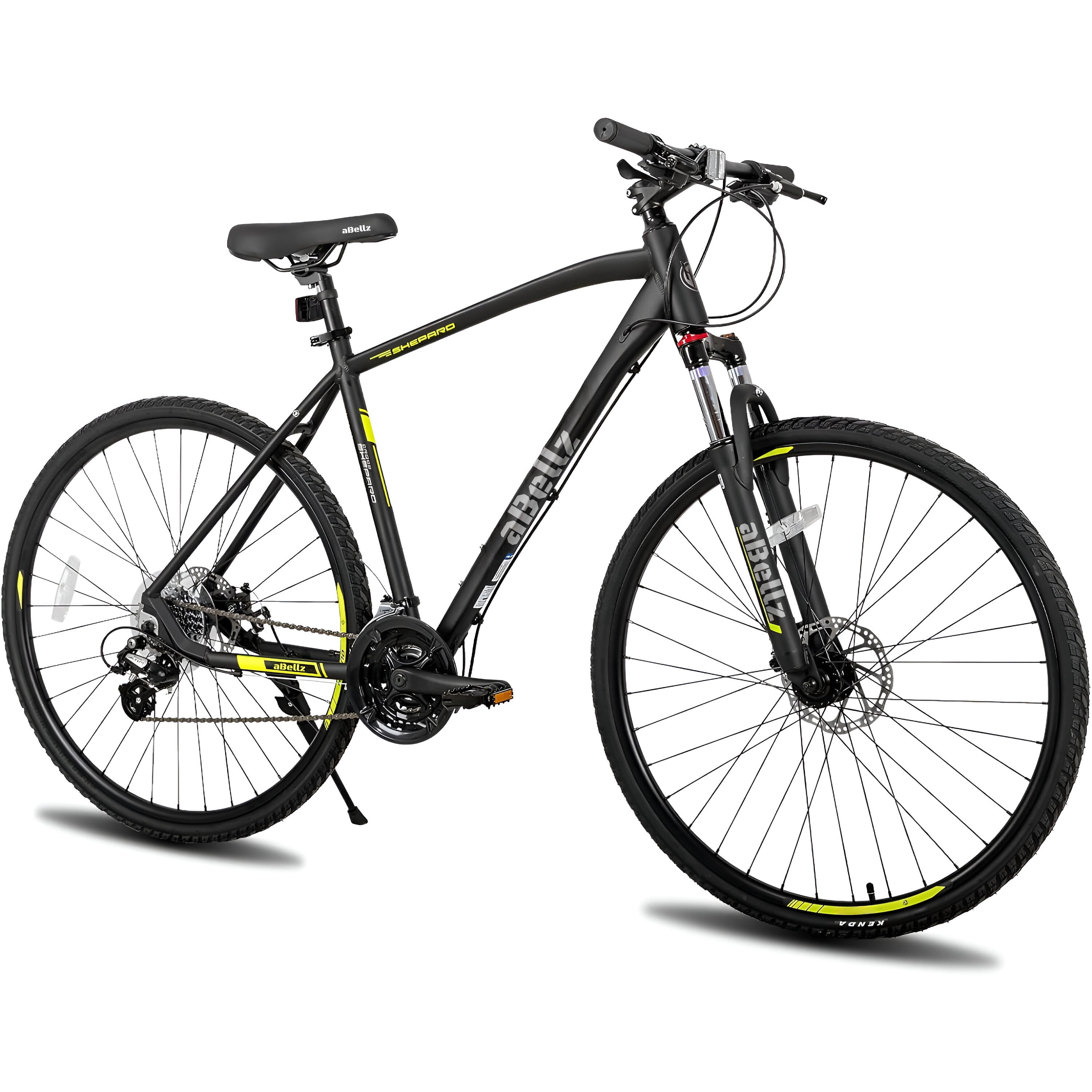 700c (28") Hybrid Bike, 52 cm Aluminum Frame, Lockout Suspension Fork, Shimano 24-Speeds Road & Mountain Bike (Black)