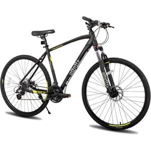 700c (28") Vélo hybride, 52 cm Cadre en aluminium, Fourche de suspension à verrouillage, Shimano 24-Speeds Route & Vélo de montagne (Noir)