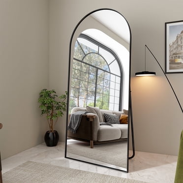 BEAUTYPEAK 76"x34" OverSized Arched Full Length Mirror Floor Mirrors for Leaning Standing , Black