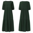thumbnail image 3 of Robes Noires pour Femmes Mode Femmes Ample Couleur Unie Col Rond Manches Bouffantes Robe Décontractée Manches Courtes, 3 of 5