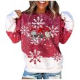 thumbnail image 2 of EGNMCR Chandail de Noël pour Femmes, Hiver, Col Rond, Imprimé de Noël, Manches Longues, Hauts Imprimés, Blouse Régulière, 2 of 5