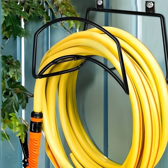 Heavy Duty Garden Hose Holder Wall Mount Rustproof Metal Hose Hanger Rack Outdoor Water Hose Storage organizer with Screws Space, Black, JKODE