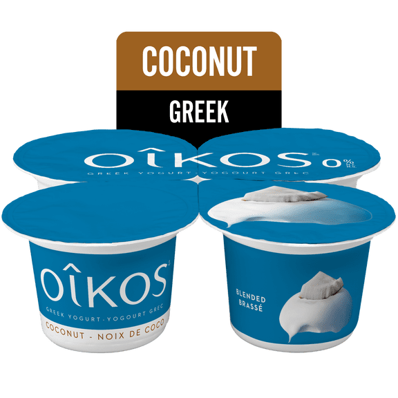 Oikos Greek Yogurt, Coconut, Blended, 0% M.F, 4x100g