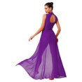 thumbnail image 2 of renvena Costumes de Danse Lyrique pour Femmes Sans Manches à Col Roulé Dos Nu Robe Maxi en Maille Tulle Violet m, 2 of 5