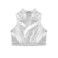 thumbnail image 4 of Oyolan Enfants Filles Métallique Sans Manches Col Roulé Court Camisoles Ballet Danse Scène Performance Entraînement Gilet Argent 6, 4 of 7