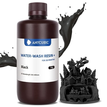 ANYCUBIC Water-Washable 3D Printer Resin, 405nm UV Rapid Resin for LCD 3D Printing, Low Odor, Low Viscosity and High Precision (1000 g, Black)