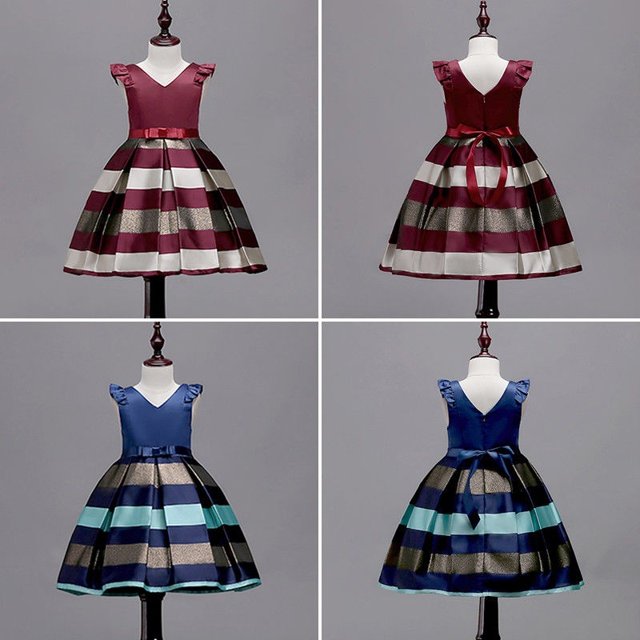 Robe de Princesse pour Tout-Petit Fille Bébé Nœud Rayé Robe de Concours Robe de Soirée