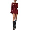 thumbnail image 2 of Fortune Women Knitted Cutout Short Dress Summer Backless Long Sleeve Wrapped Mini Dresses, 2 of 8